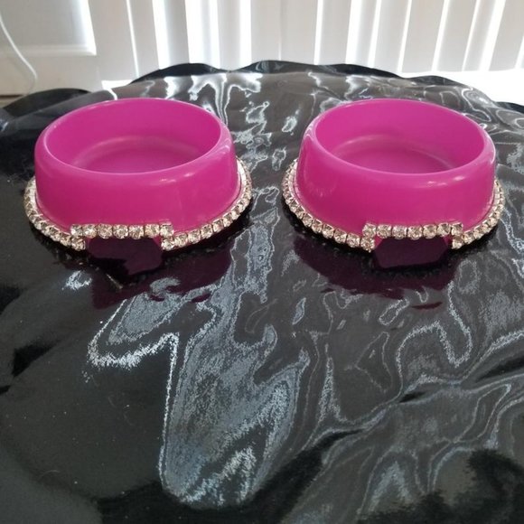 Pink rhinestone pet bowls - Picture 2 of 3